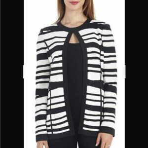 St. John Black and Cream Patterned Cardigan